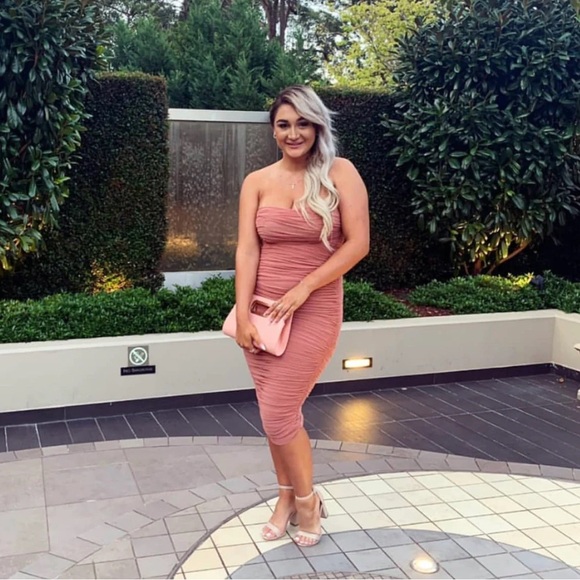 House of CB Sirene Mesh Dress Gathered Organza Antique Rose Pink Size Small - Picture 9 of 10